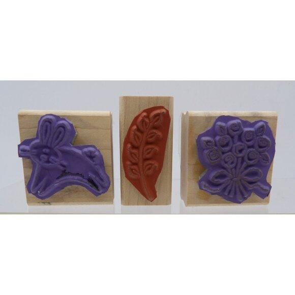 Vintage 2001 Stampin' Up! Rubber Spring/ Easter Stamp Set of 3 - Bunny & Plants - Picture 2 of 2